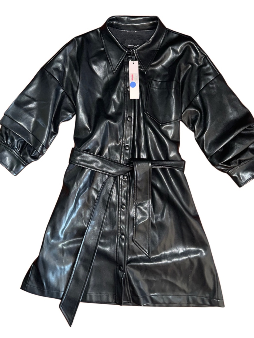 DOLCE CABO VEGAN LEATHER BELTED SHIRT DRESS